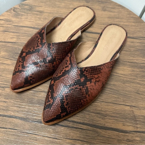 Madewell Mules 8 The Emilia Mule in Snake Embossed Leather Slip On Brown Slides - Picture 3 of 14